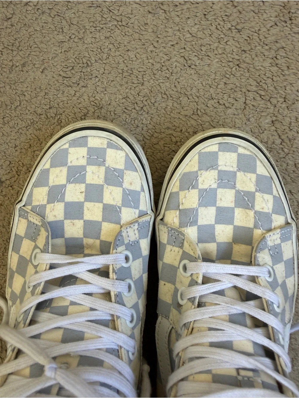 Vans Checkerboard High-Top Canvas Sneakers - White and Light blue